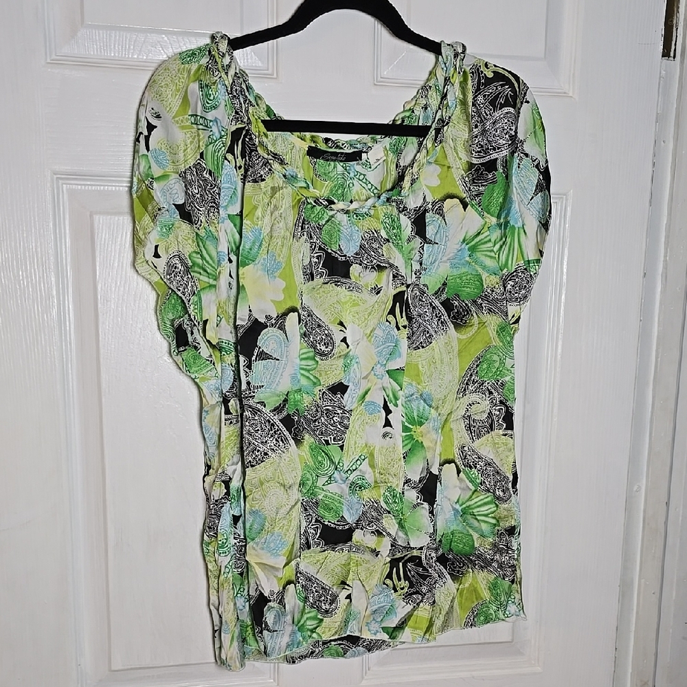 Essentials Green and Black Floral Blouse